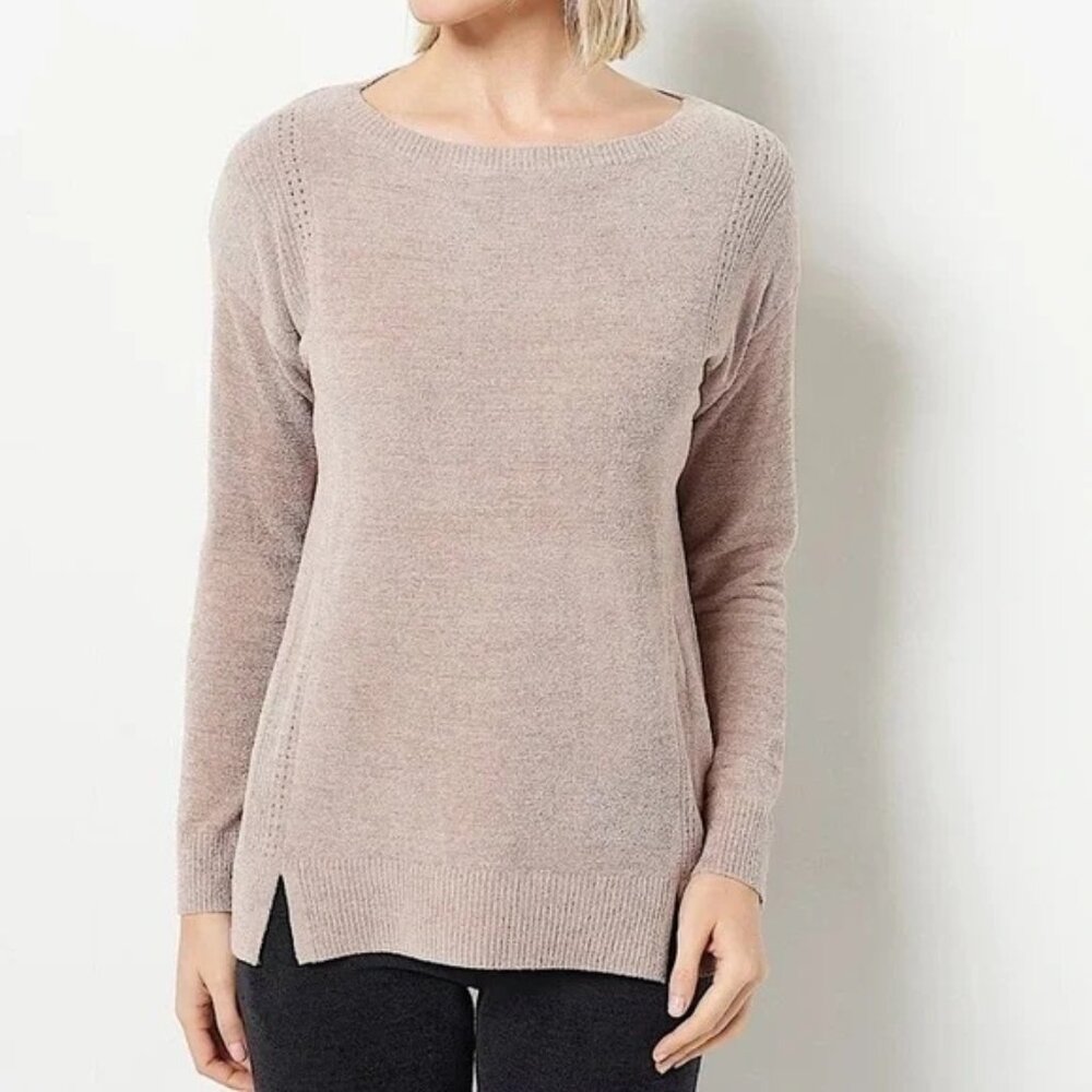 Barefoot Dreams Cozy Chic Ultra Lite Dockside Pointelle Pullover Sweater 1X Tan